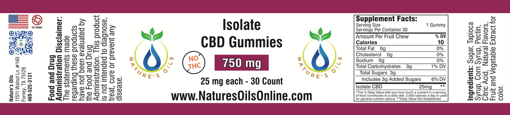 Isolate CBD Gummies 25mg each 30 or 60 count