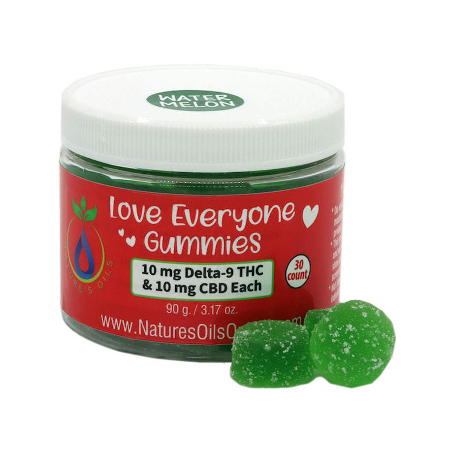 Love Everyone Delta-9 Gummies 10mg-THC, 10mg-CBD 30-count Watermelon