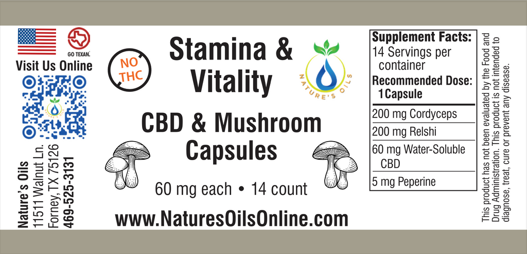 Stamina & Vitality CBD & Mushroom capsules 14count