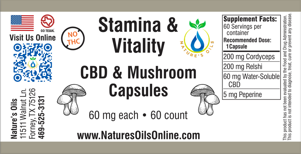 Stamina & Vitality CBD & Mushroom capsules 60count